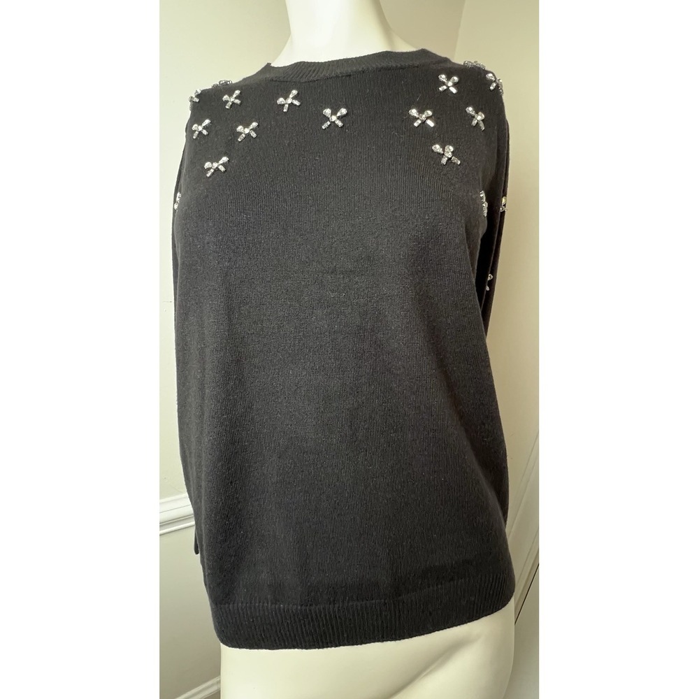 Beautiful Boutique Avara sweater black w/rhinestone bows size S